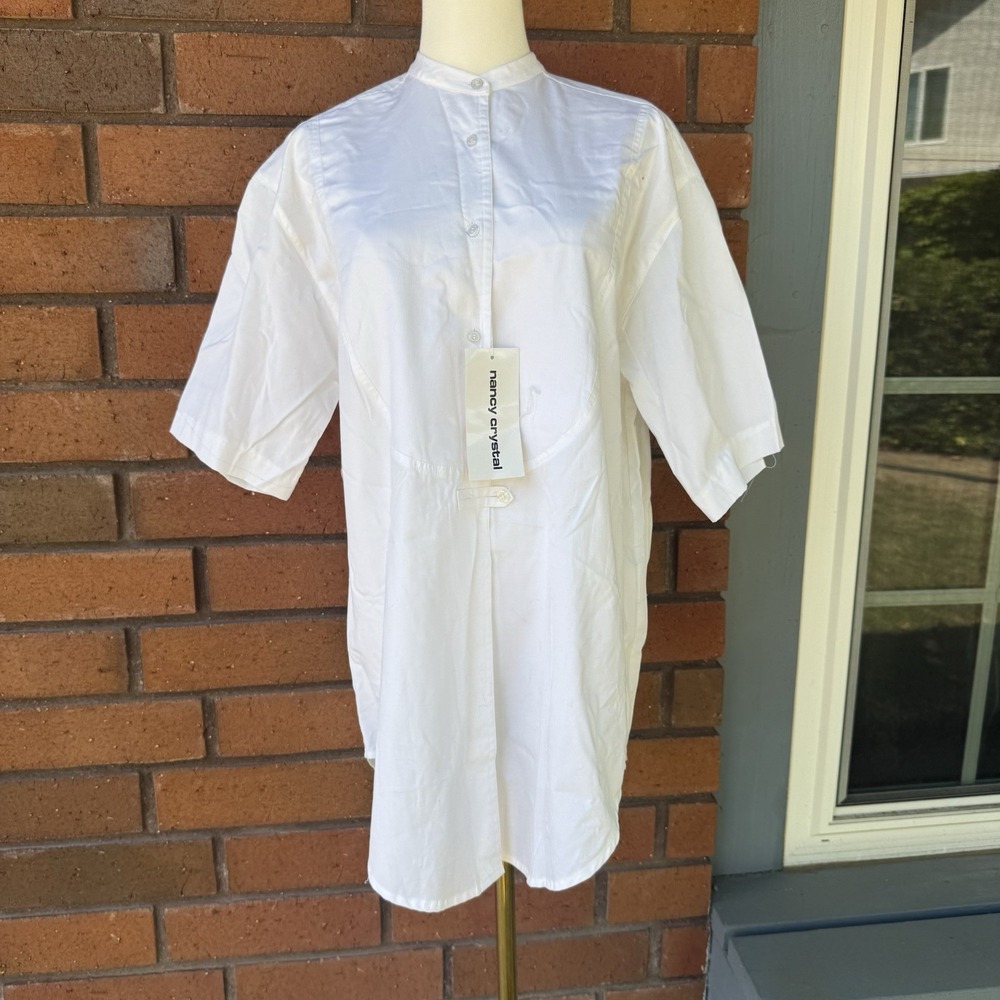 VINTAGE Nancy Crystal Tuxedo Tunic Lagenlook Blouse | White | NWT | Size Small‎